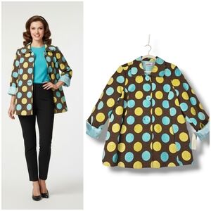 3 Sisters Retro Swing Coat Polka Dots Tapestry Pockets Size XL NEW